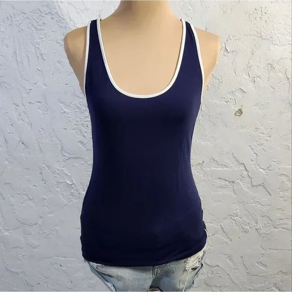 5x$25 Banana Republic blue white contrast stretchy minimalistic tank XS - Picture 2 of 9